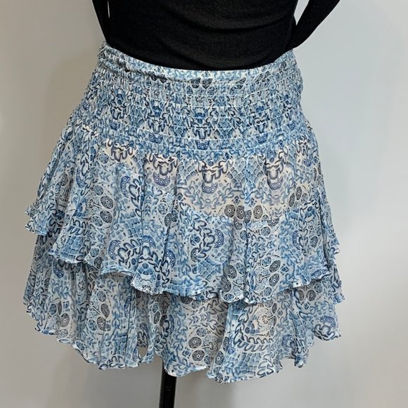 Twelfthstreet by Cynthia Vincent For Intermix Blue Floral Silk Skirt Size P - Picture 16 of 16